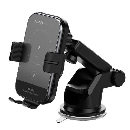 فروشگاه آنلاین نخلینو   - پایه ی نگهدارنده ی شارژر وایرلس ۱۵ وات پرودو Porodo 3 in 1 Car Charger Mount 15W With QC3.0 Car Charger